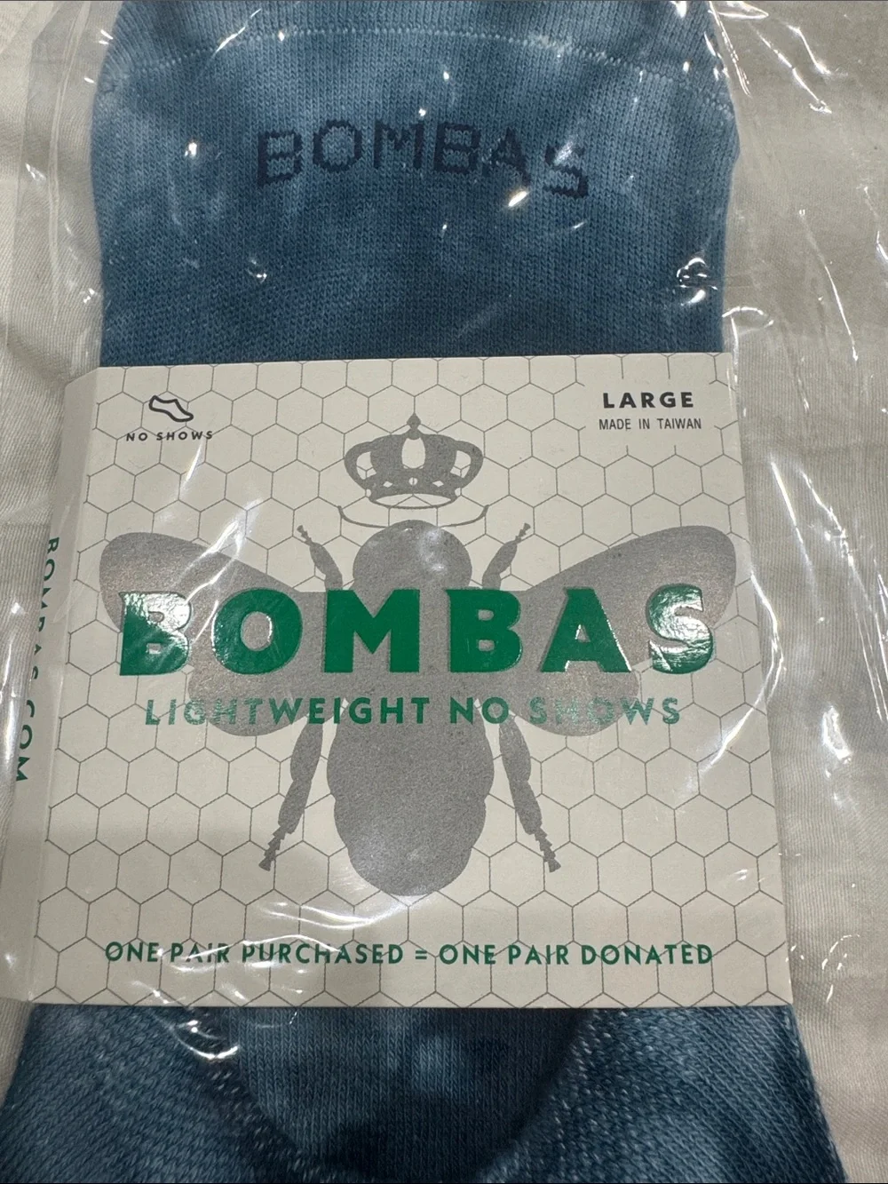 NWT W SZ LG Bombas No-Show Socks in Blue & Pink Tie-Dye (2-Pack)